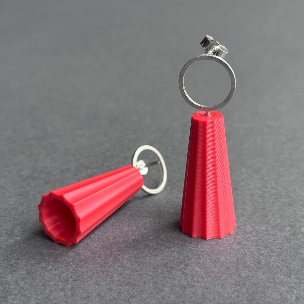 Form Earrings - Silver Circle - Large - Rhubarb