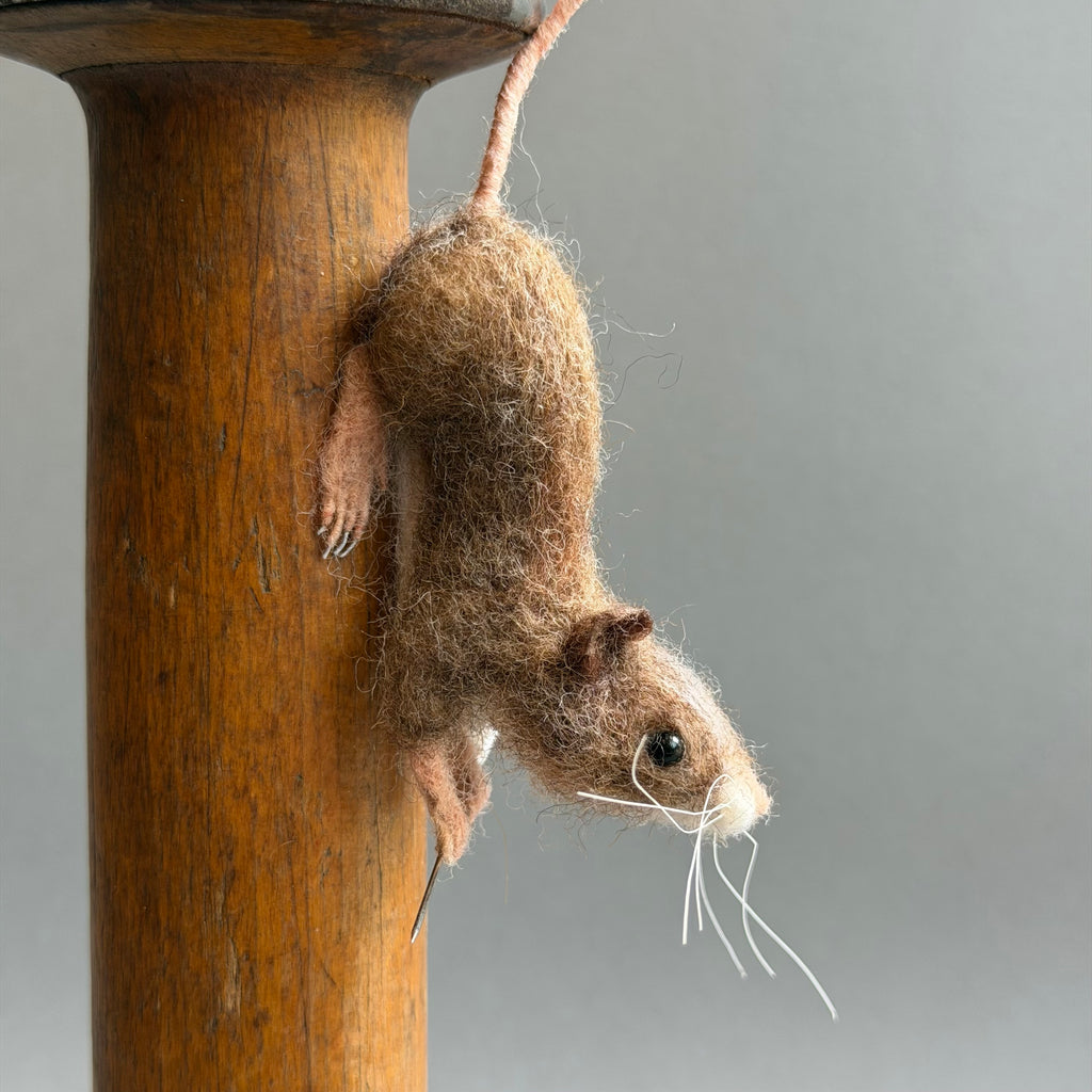 Needle Felted Mouse ‘Ruby’ Mouse on a Bobbin with Red Pincushion