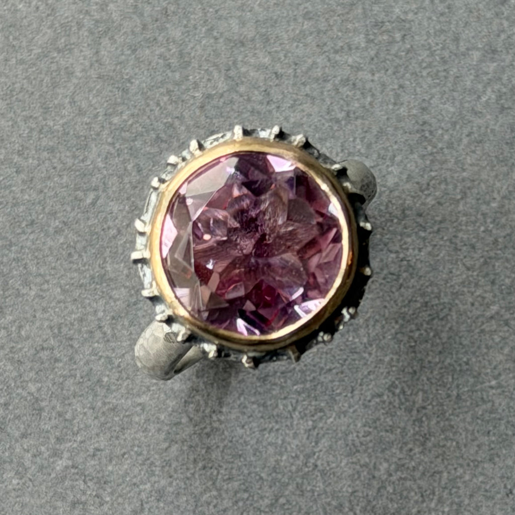 Ring - 12mm - Silver, Oxidised Silver, Gold & Purple Amethyst