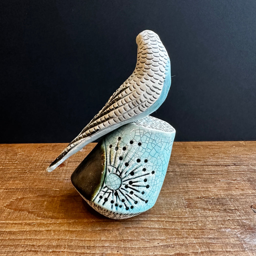 Large Blue Budgie on a Plinth