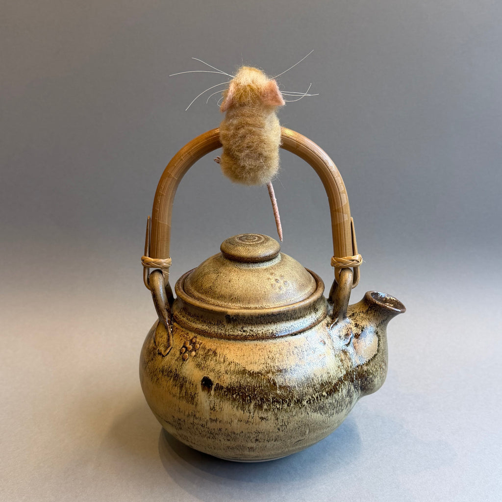 Needle Felted Ginger Mouse ‘Faye’ on a Vintage Teapot