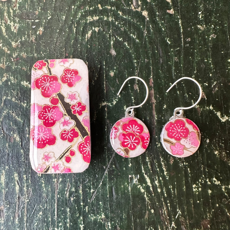 Sixpence Earrings & Teeny Tiny Tin Sakura Fuchsia
