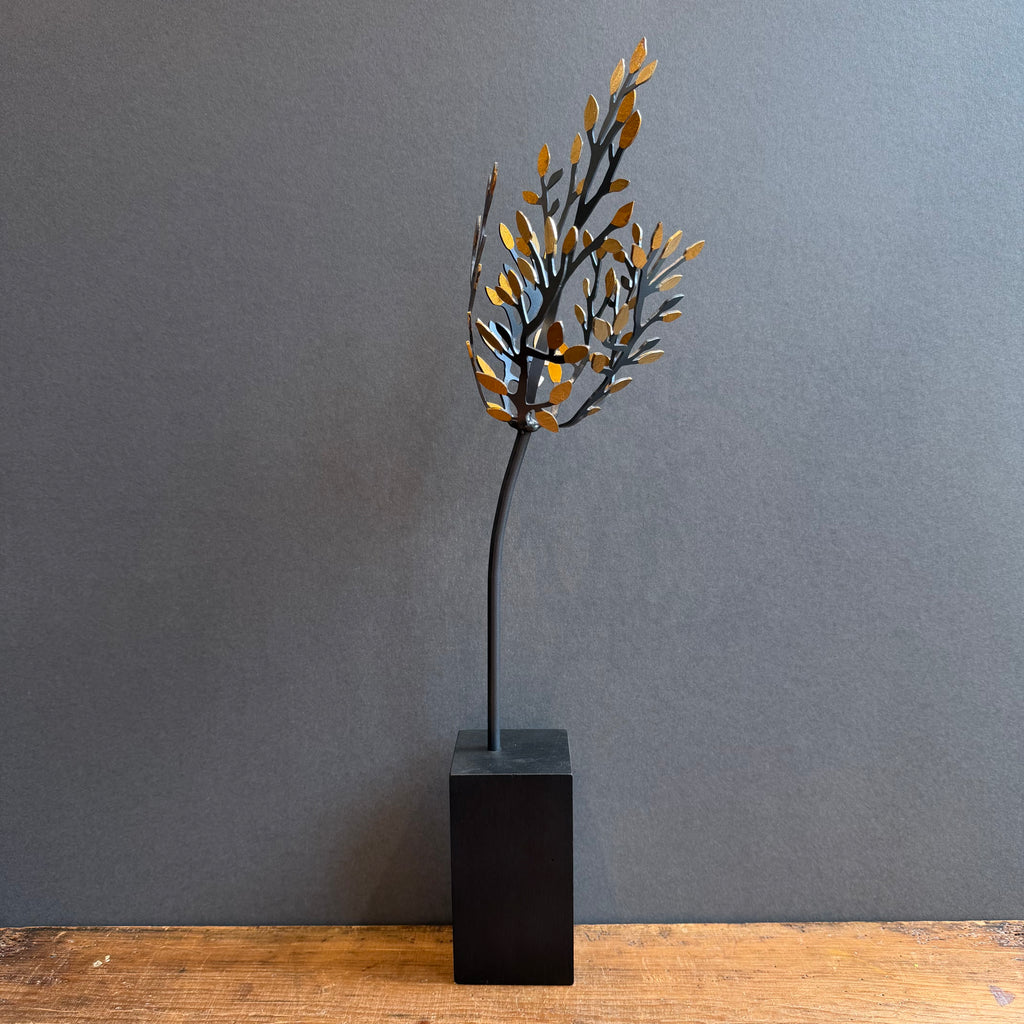 Sculpture - Swept Tree - Black with Gold Leaves
