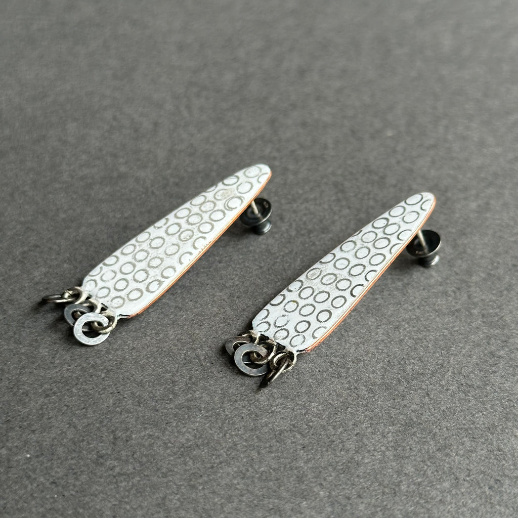 Earrings Triangular Studs with Silver Links