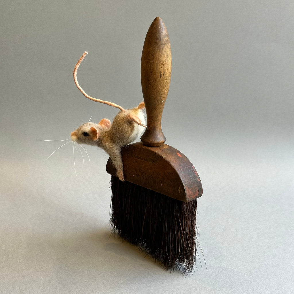 Needle Felted Mouse ‘Iris’ on a Vintage Paintbrush