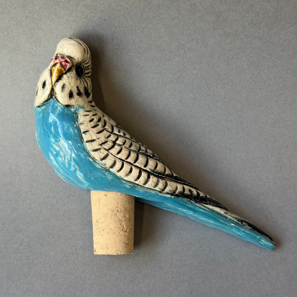 Ceramic Budgie - Bottle Stopper - Blue