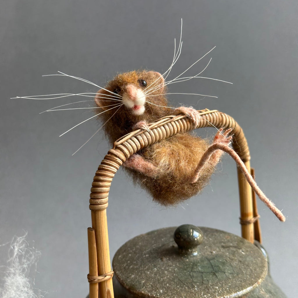 Needle Felted Mouse on a Teapot ‘Brooke’