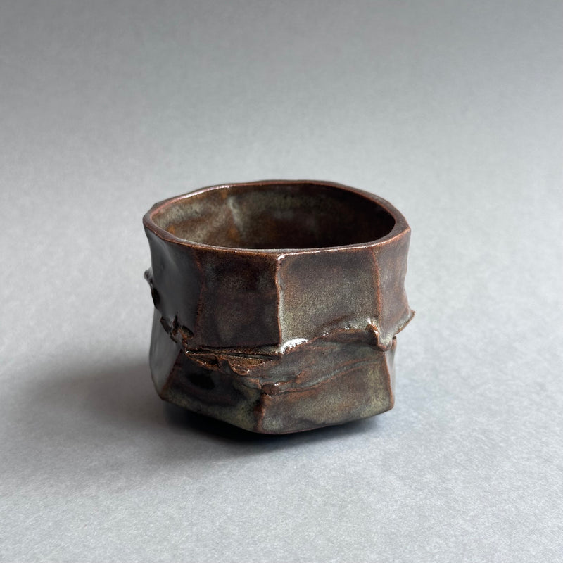 Kurinuki Tea Light Holder - Iron Glaze #B