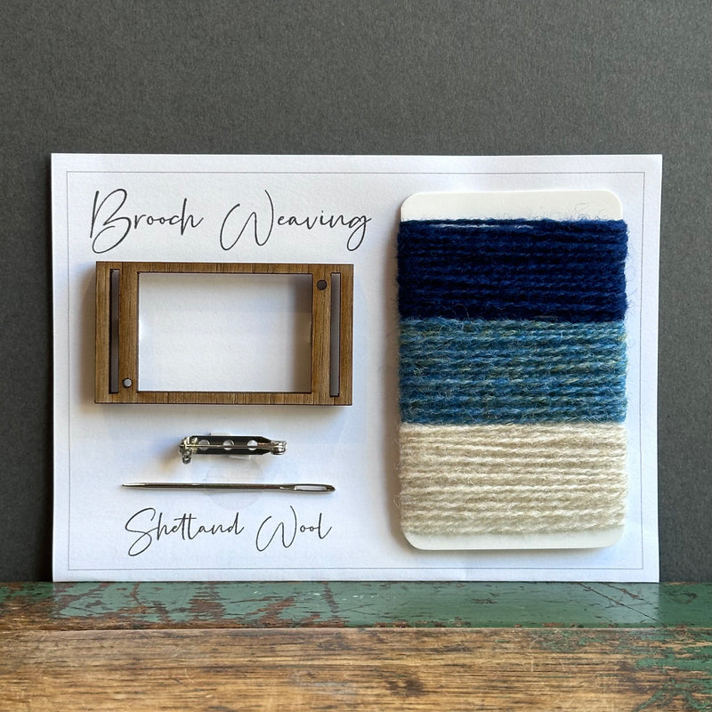 Brooch Weaving Kit - Rectangle - Shetland Wool - Blues