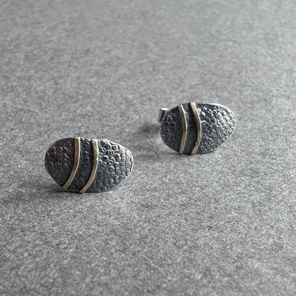 Bug Studs - Oxidised Silver & Gold