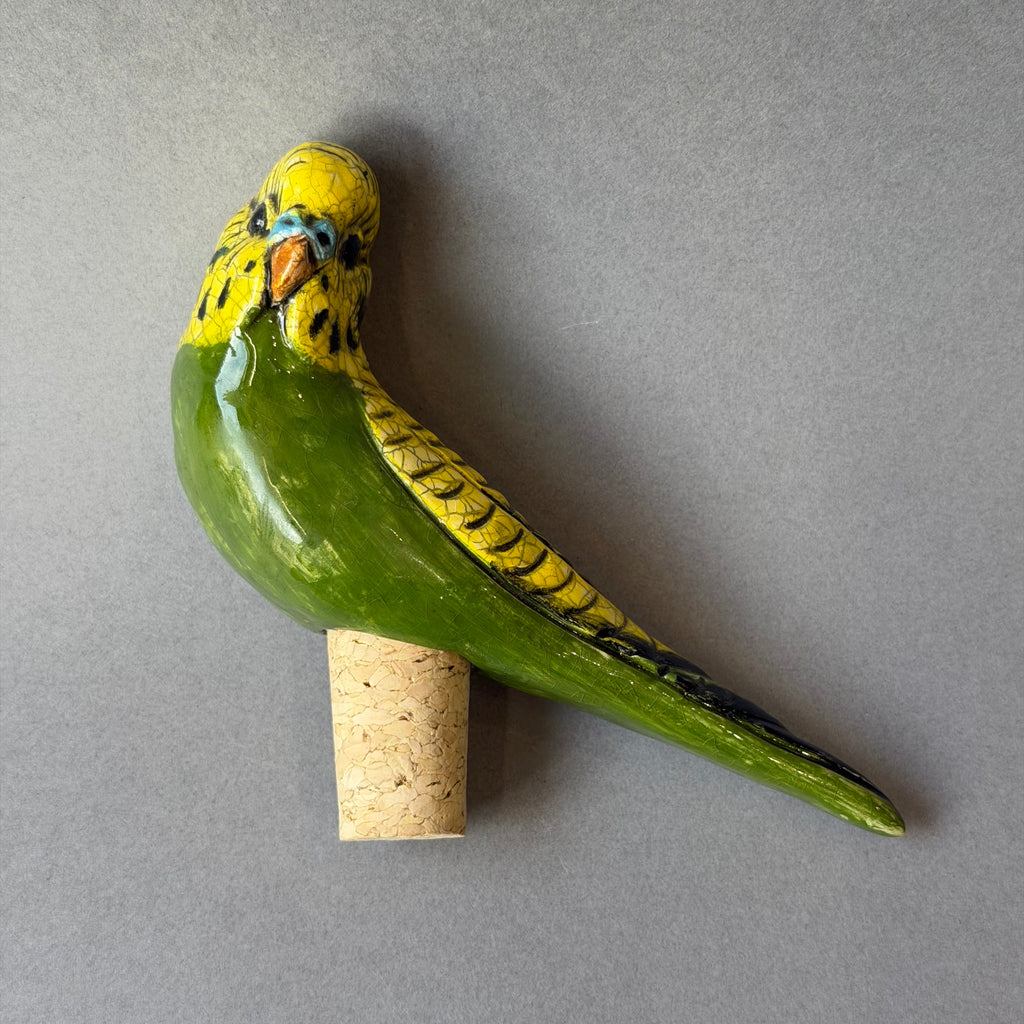 Ceramic Budgie - Bottle Stopper - Green