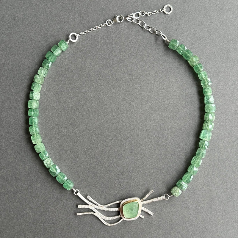 Landscape One-Off Statement Necklace - Silver, Gold & Green Strawberry Quartz