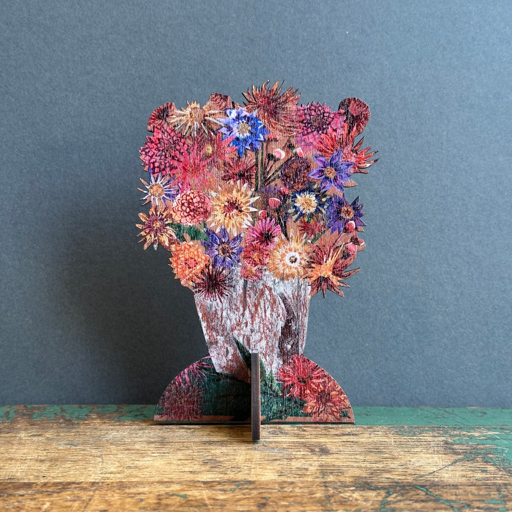 Wooden Keepsake with Greeting Card - Dahlias