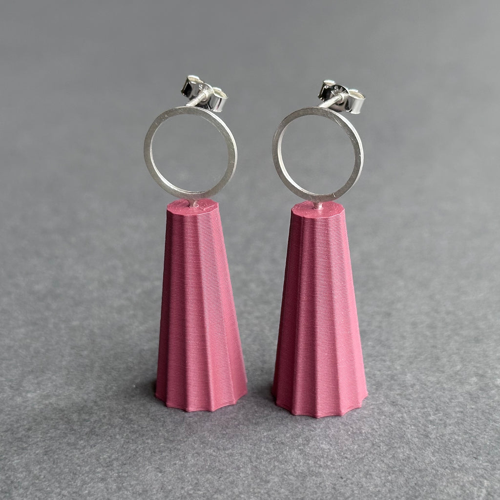 Form Earrings - Silver Circle - Large - Plum