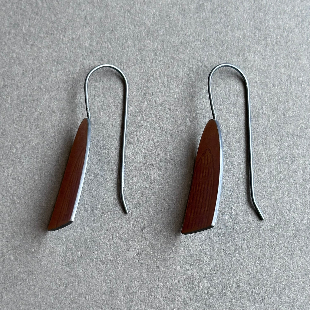 Earrings - Pointy Arch - Burnt Orange Enamel