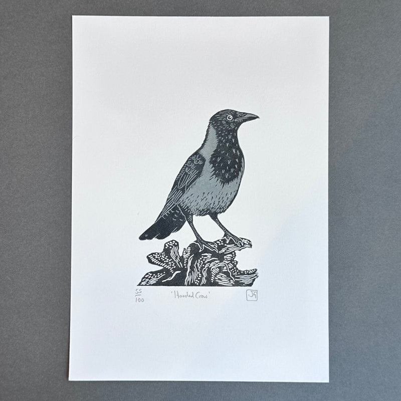 A4 - Hooded Crow - Linocut - Unframed