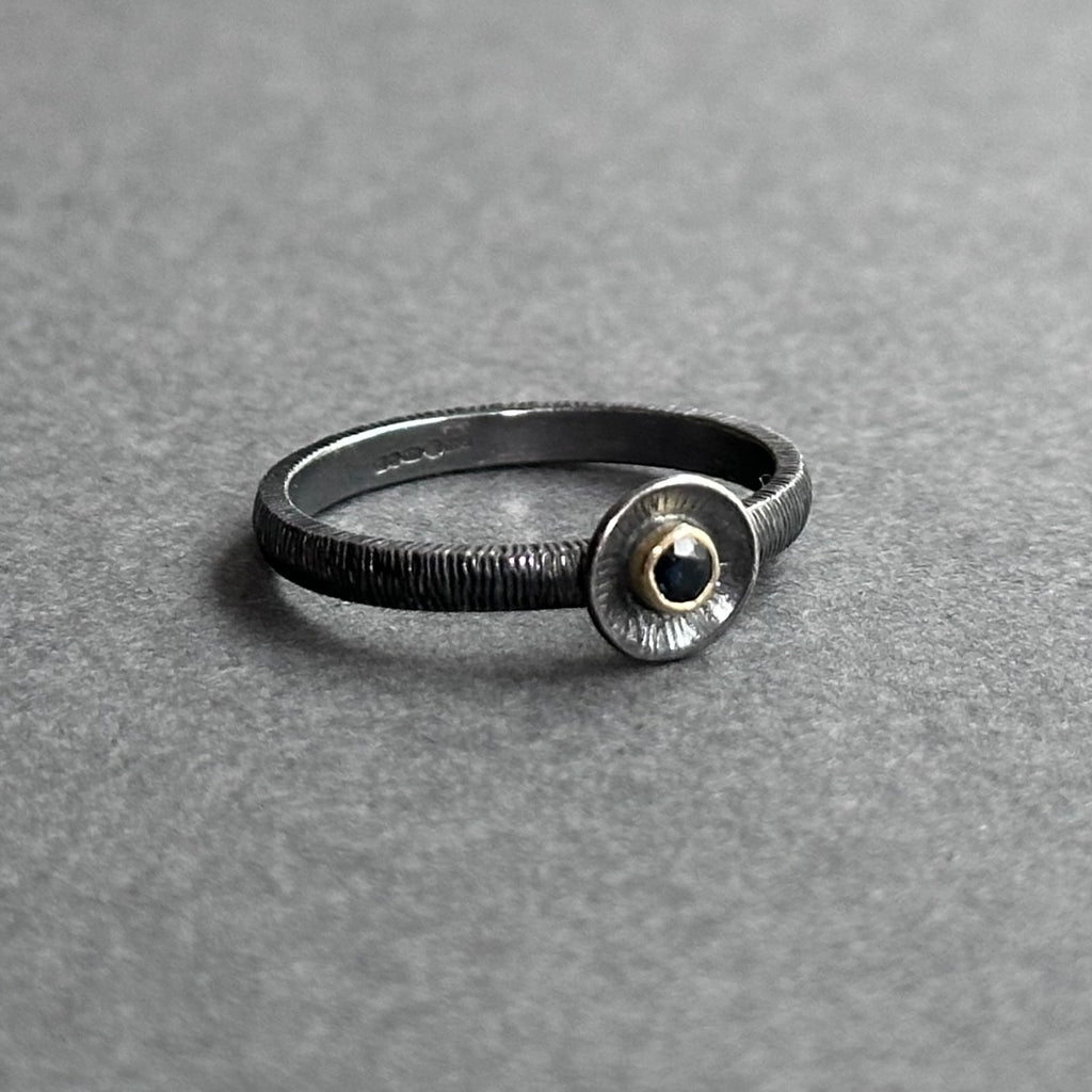 Ring - Oxidised Silver, Gold & Black Sapphire