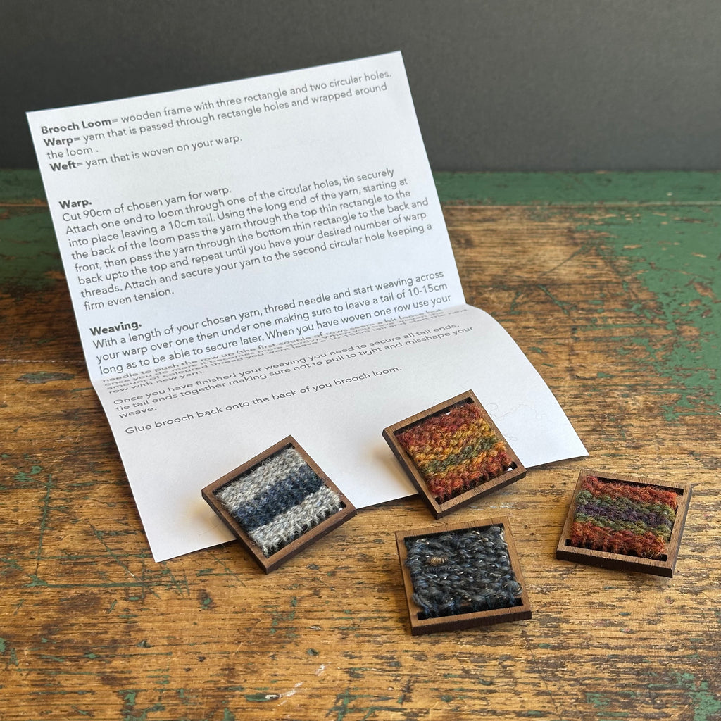 Brooch Weaving Kit - Square - Shetland Wool - Blues