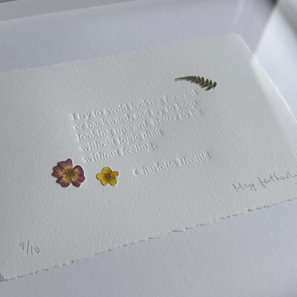 Original Embossing with Collage Flowers - Charlotte Brontë Quote - Ltd Edition - Framed