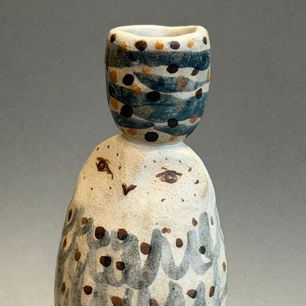 Stoneware Owl - Candle Holder - Tall #A