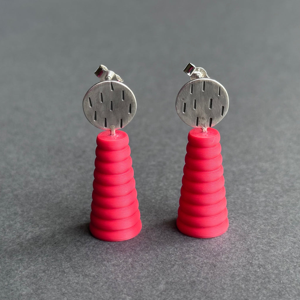 Form Earrings - Silver Textures Circle - Small - Rhubarb