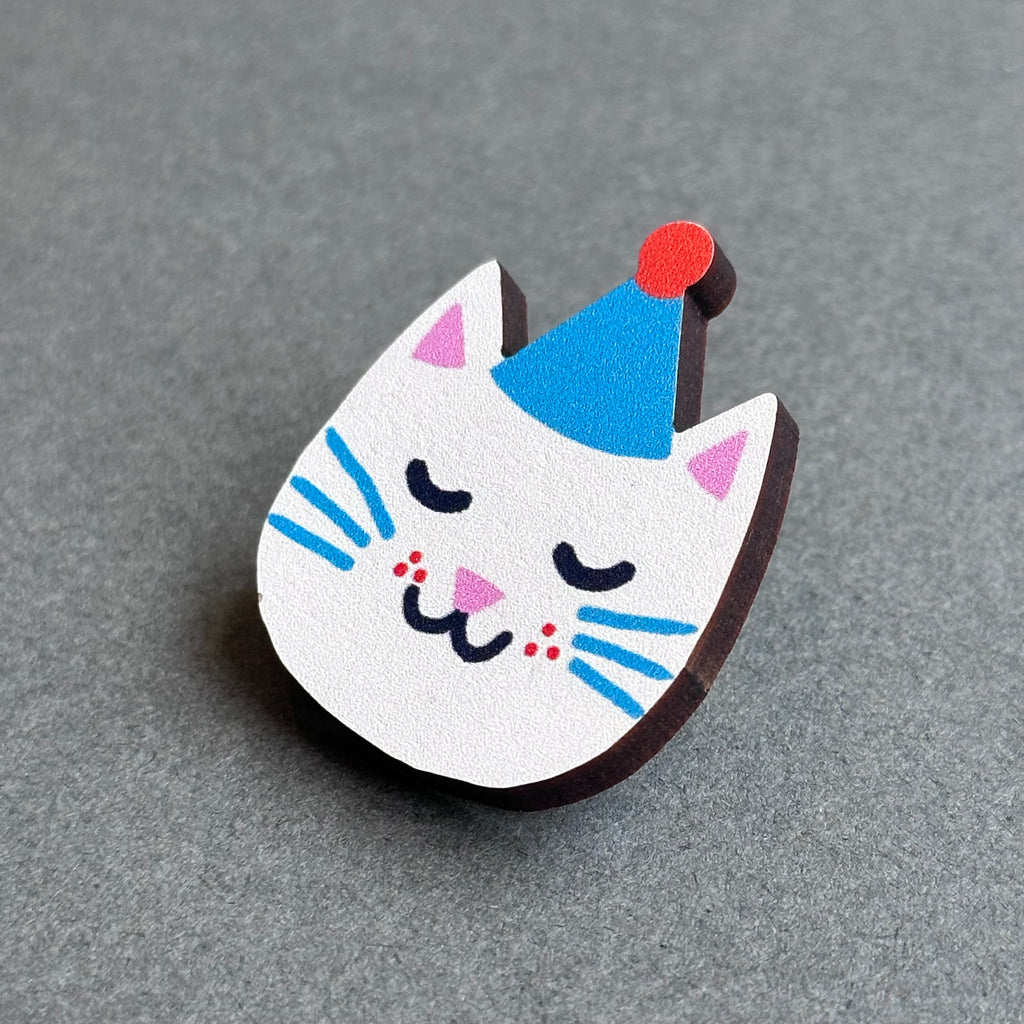 Wooden Pin Badge - Cat