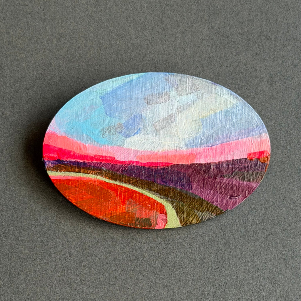 Hand-Painted Landscape Brooch - Oval