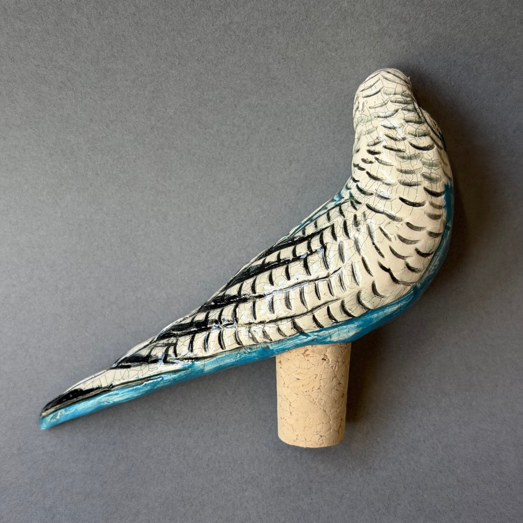Ceramic Budgie - Bottle Stopper - Blue