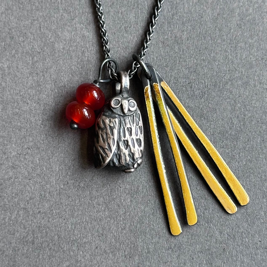 Charm Pendant - Owl - Mustard Enamel