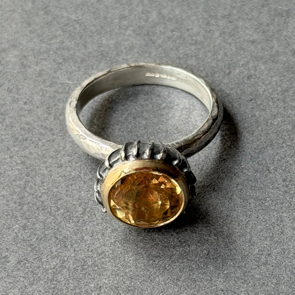 Ring - 10mm - Silver, Oxidised Silver, Gold & Citrine