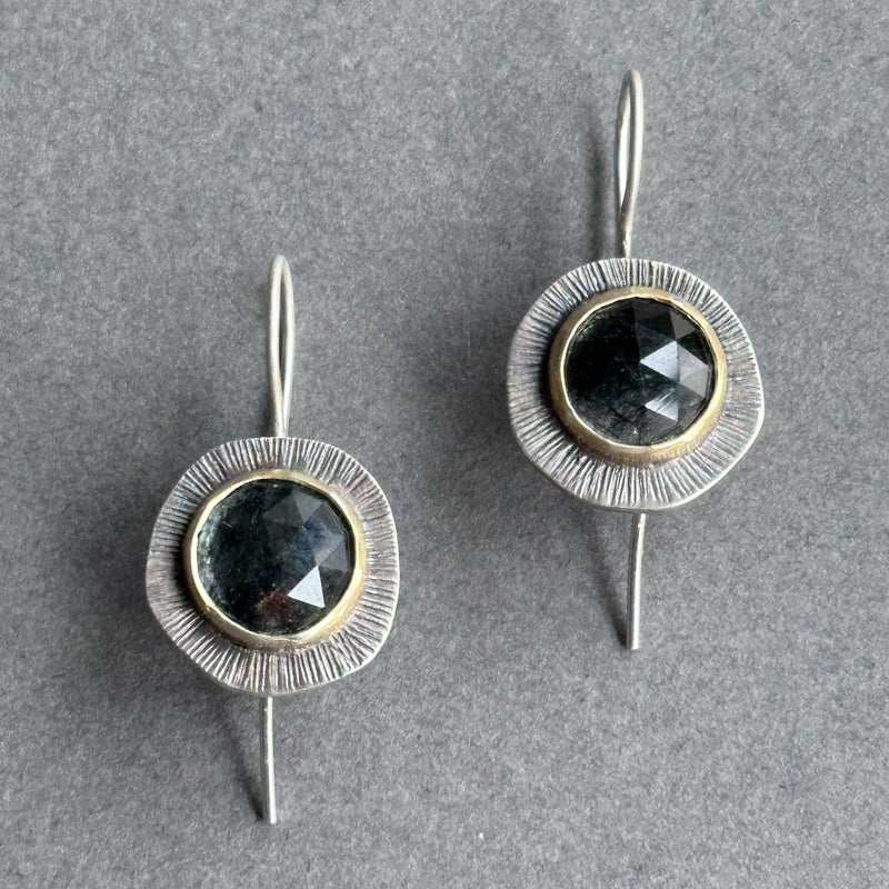 Landscape Drop Earrings - Gold, Silver & Rutilated Quartz