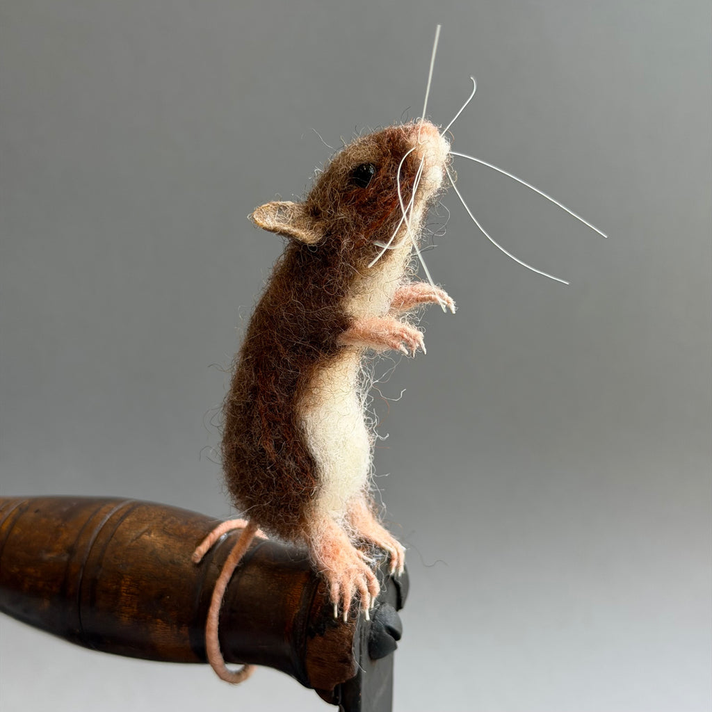 Needle Felted ‘Pickle’ Mouse on an Old Iron