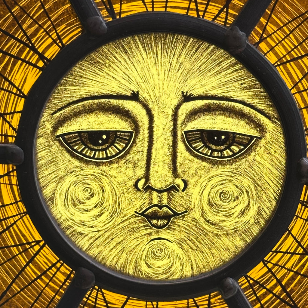 Stained Glass Round Face Panel ‘Amber Glowy Retro’