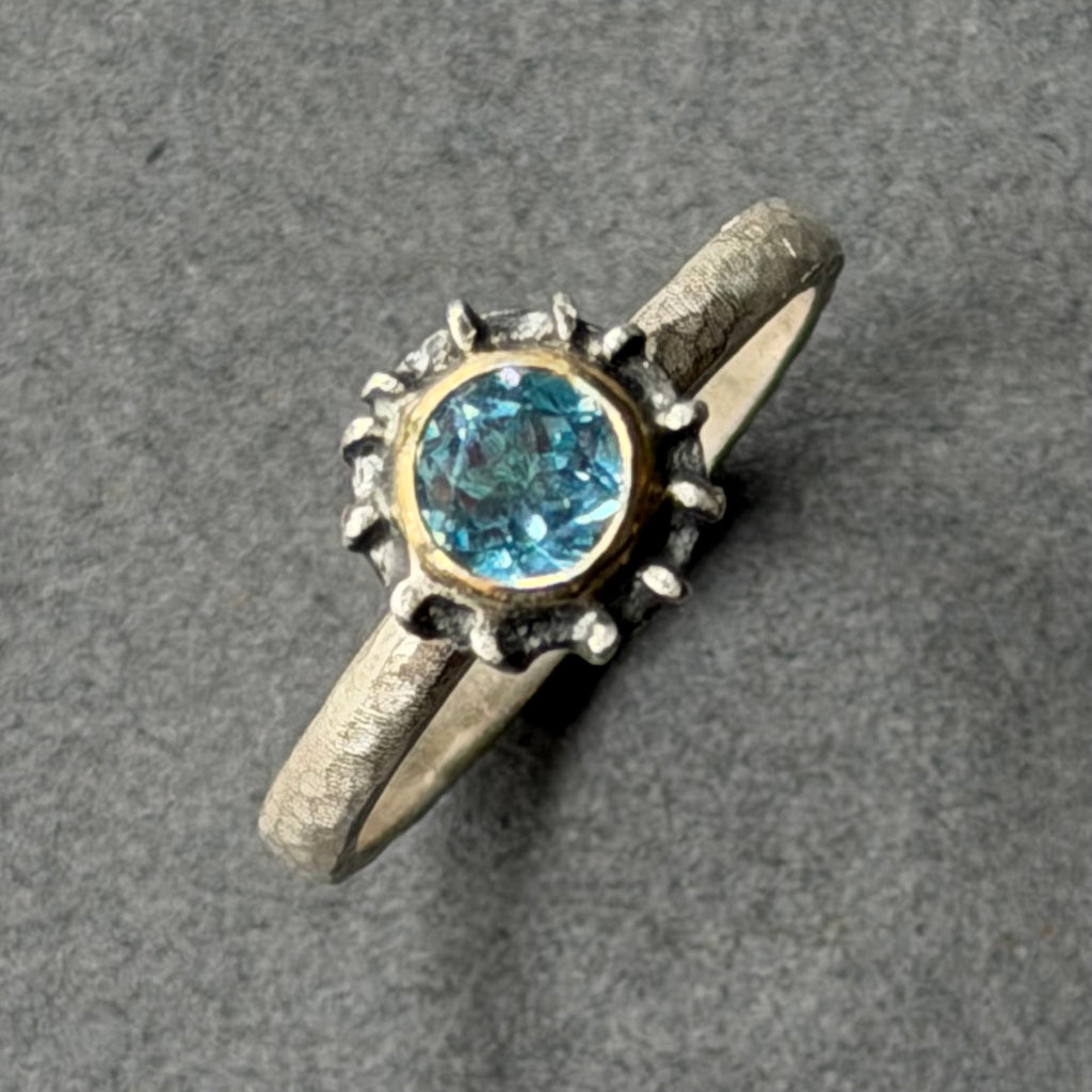 Ring - 6mm - Silver, Gold & Swiss Blue Topaz