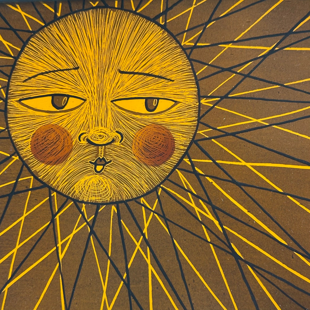 Stained Glass Medium Square Panel ‘Sun, Moon Rays’ (Yellow)