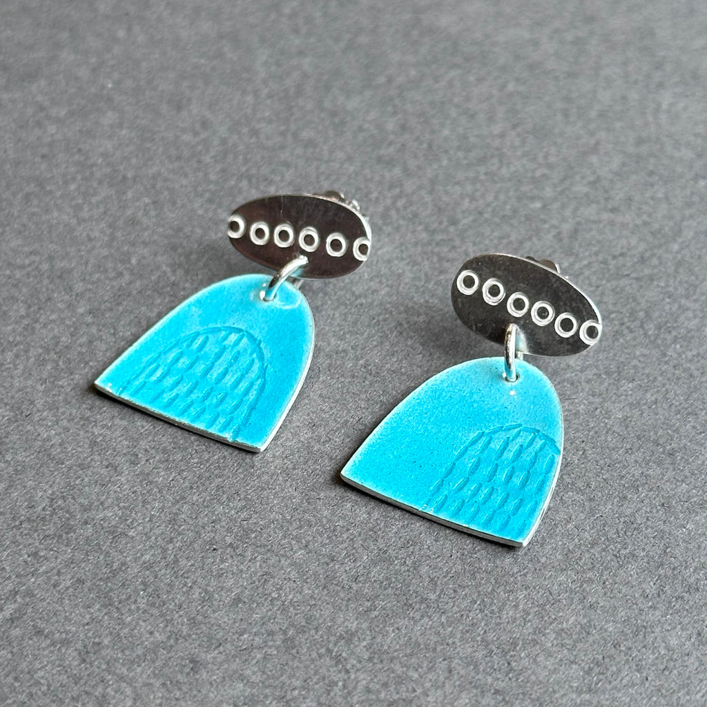 Earrings - Arch Stud Drops - Turquoise Enamel