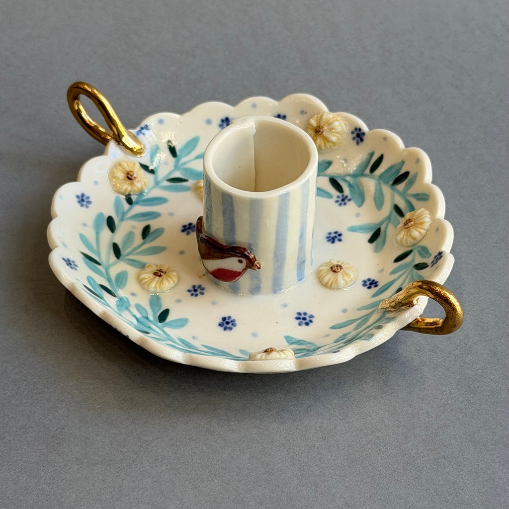 Porcelain Candle Holder with Handles
