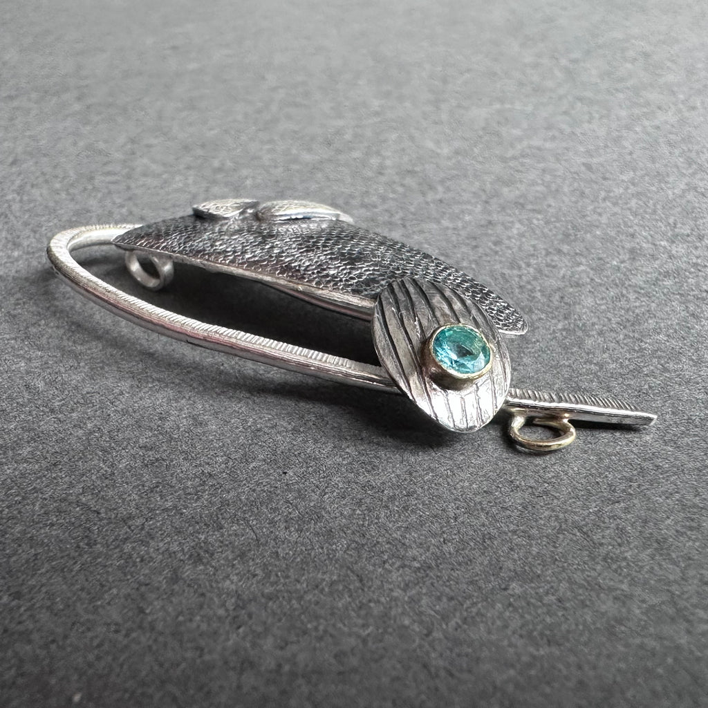 Bug One-Off Brooch - Silver, Gold & Bright Aquamarine
