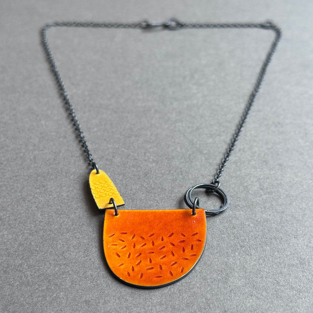 Neckpiece - Tidal - Burnt Orange & Yellow Enamel