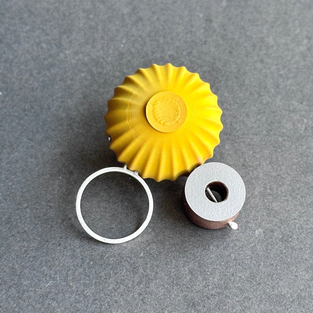 Shape & Form Brooch - Plum, Custard & Elephant