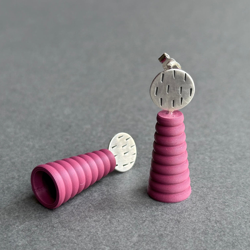 Form Earrings - Silver Textures Circle - Small - Plum