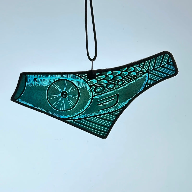Stained Glass - Fish - Small (Deep Aqua) #F