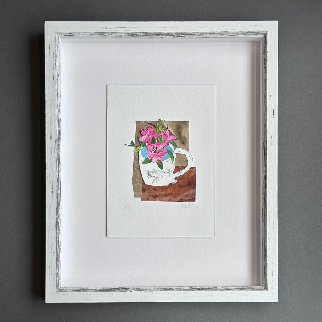 Original Collage - Flowers in a Cup - Framed
