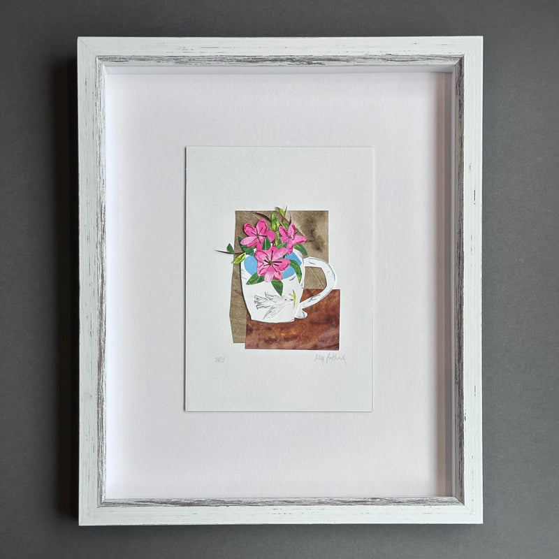 Original Collage - Flowers in a Cup - Framed