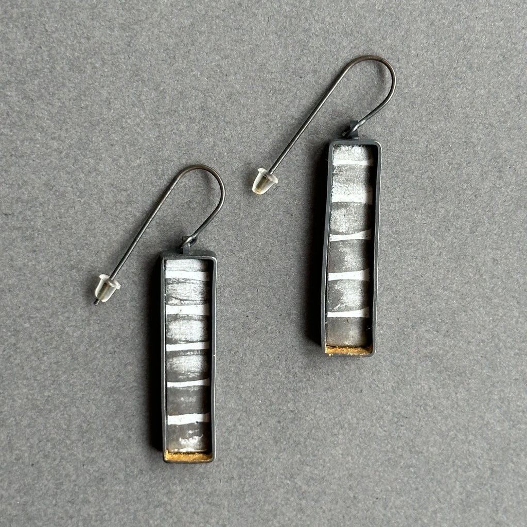 Earrings - Long Stripy Drops with Gold Leaf