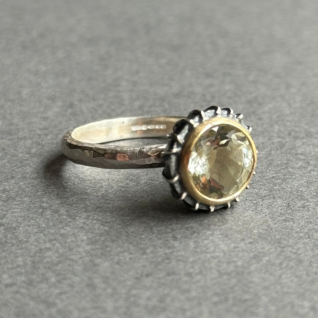Ring - Silver, Gold & Green Amethyst