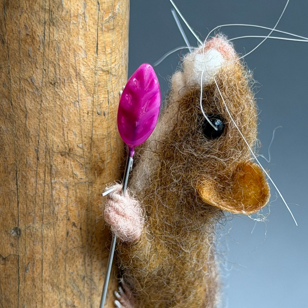 Needle Felted Mouse ‘Alice’ Mouse on a Bobbin with Lilac Pincushion