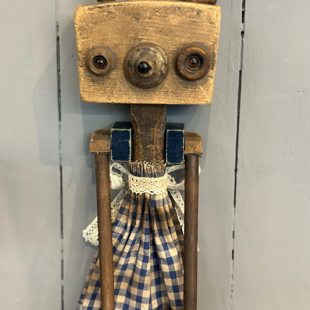 Vintage Mixed Media Sculpture - Bear in a Blue Dress