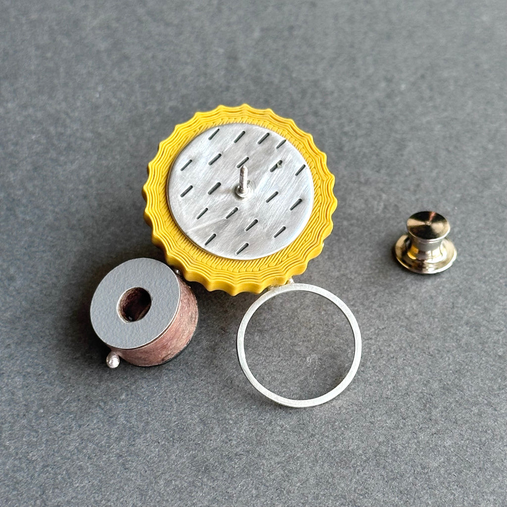 Shape & Form Brooch - Plum, Custard & Elephant