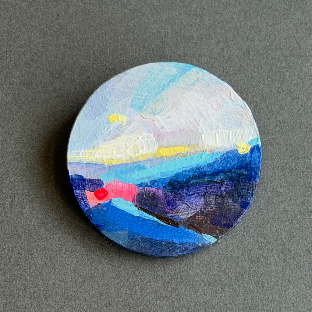 Hand-Painted Landscape Brooch - Round
